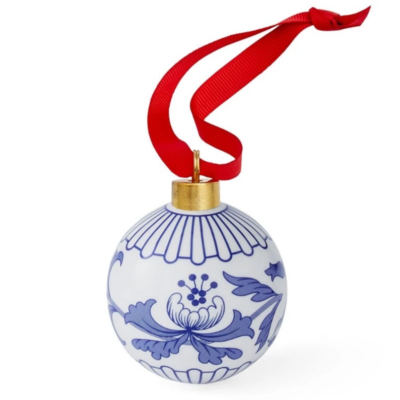 Spode Blue Italian Christmas Bauble Florals