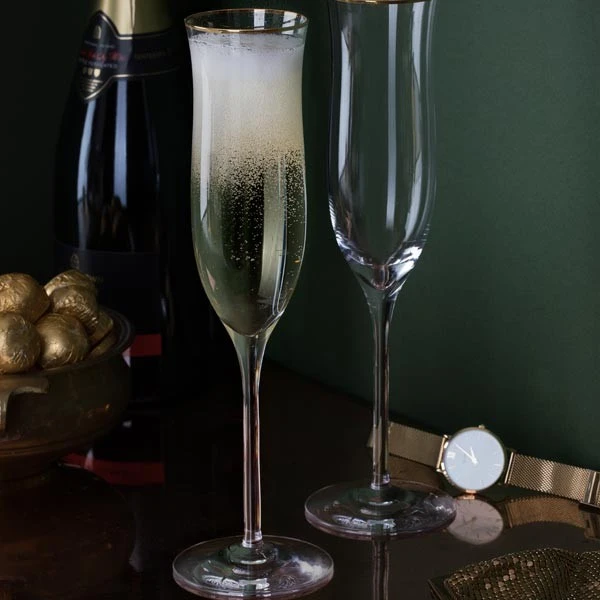 DARTINGTON Celebration Flute Gold Rim Flute Glasses Pair ST3135 - Image 3