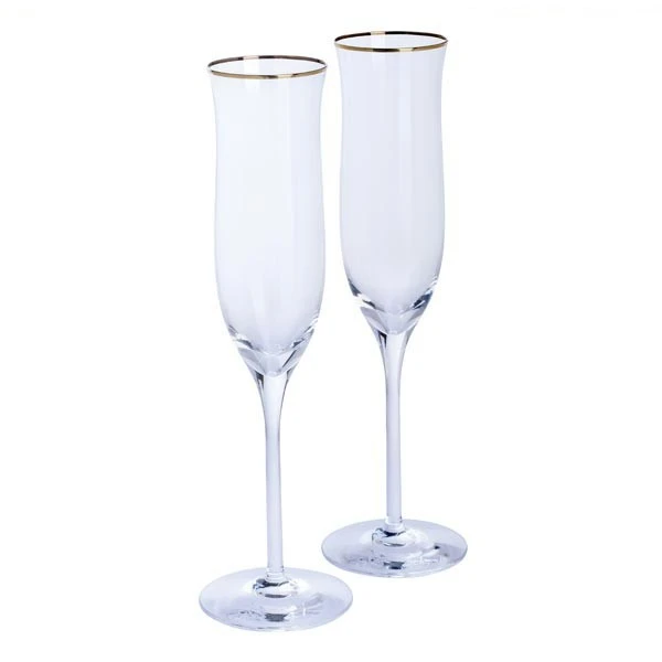 DARTINGTON Celebration Flute Gold Rim Flute Glasses Pair ST3135 - Image 2